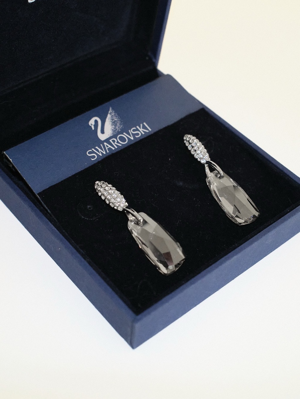 Swarovski Silver-Tone Smoky Crystal Drop Earrings